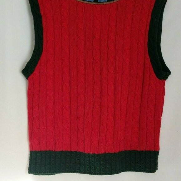 VTG Traditional Trading Co Women's Sz L Cotton Hand Knitted Golf Vest Red Green - Picture 5 of 7